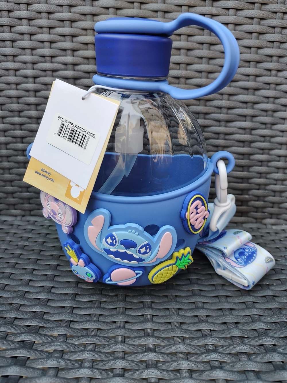 Blue Stitch Character Water Bottle with Silicone Sleeve
